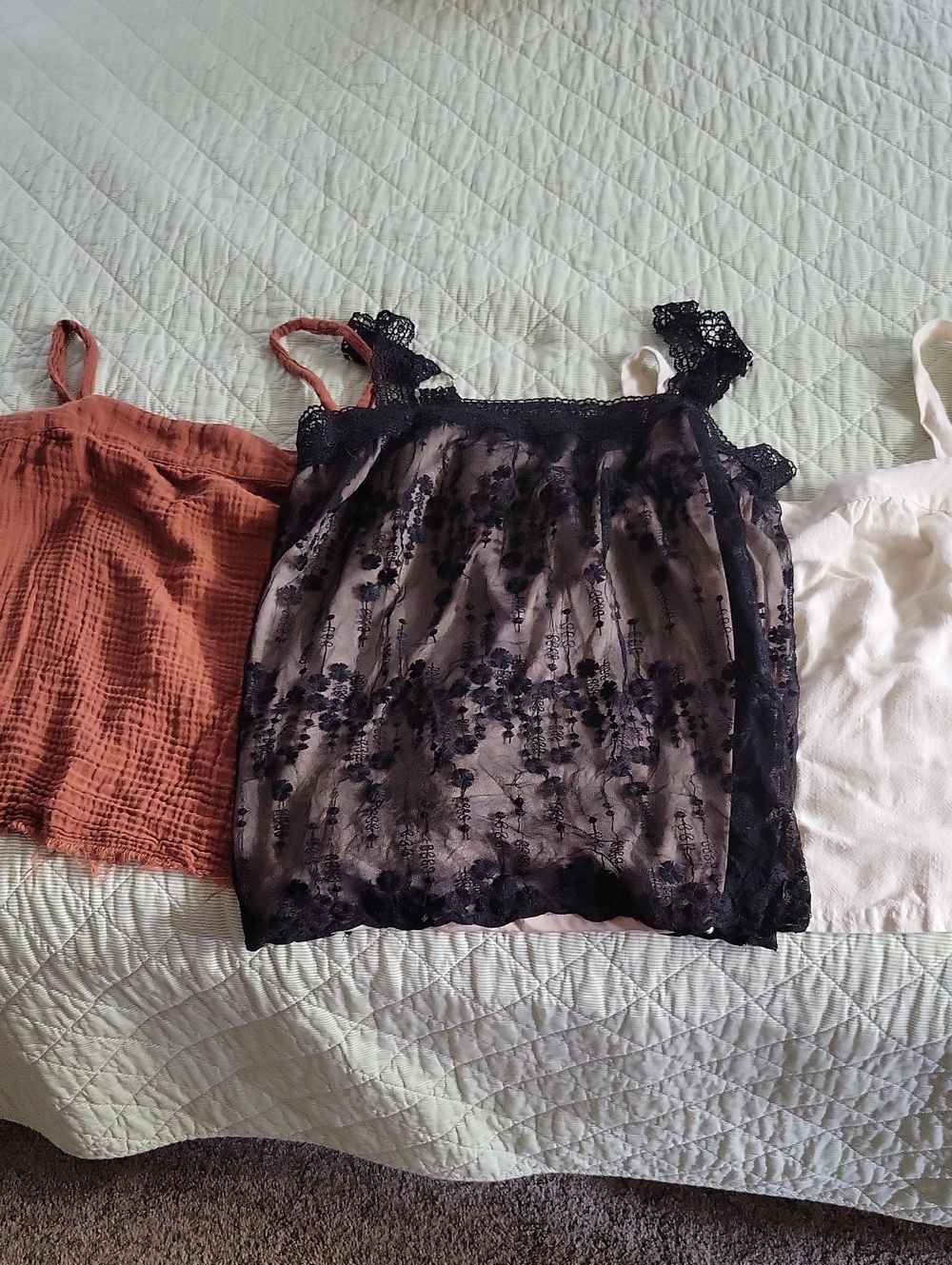 3 Tank Tops -Black Floral, Burnt Orange Michael Stars, Cream Universal Threads
